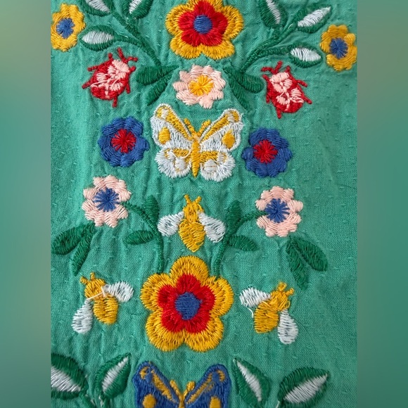 Mini Boden Toddler Girls Teal Green Floral Embroidered Cotton Dress 3T/4T Spring - Picture 4 of 13
